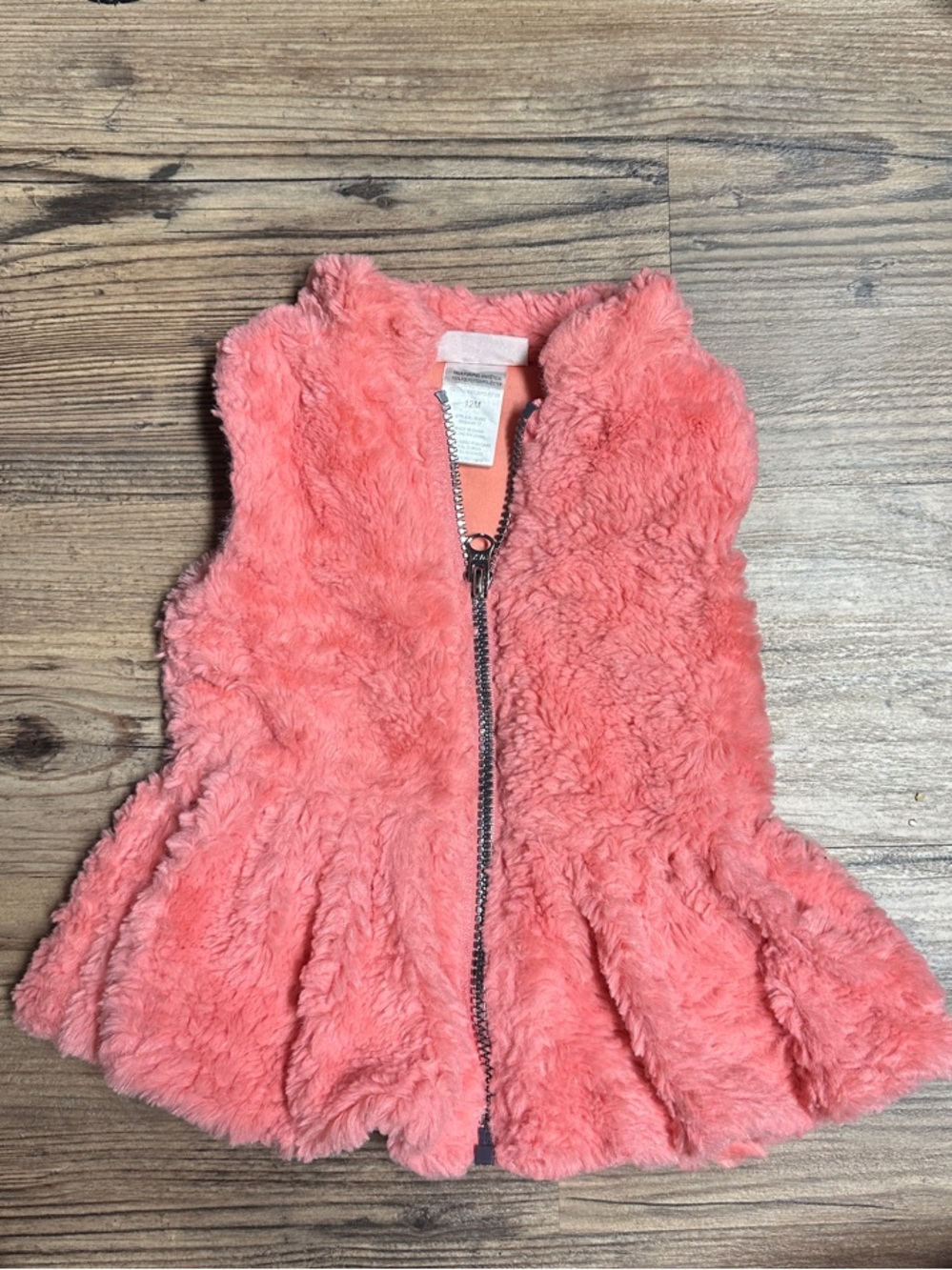 Little Lass Plush Faux Fur Pink Peplum Zip Vest